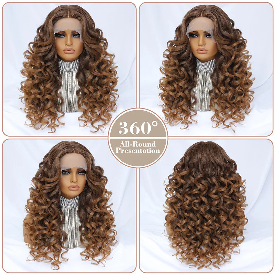 Black Brown Curly Wig Synthetic Lace Front Wigs For Women Blonde Orange Female Lace Wig 13X4.5X1 Cosplay Hair Daily Use