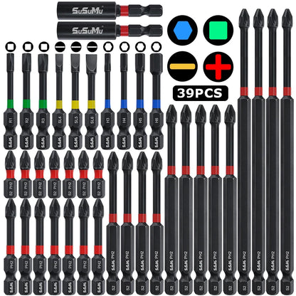 39pcs Screwdriver Bit Set Strong Torque Screwdriver Impact Driver Bit Set Non-slip Magnetic Batch Head Impact Screw Driver Bit