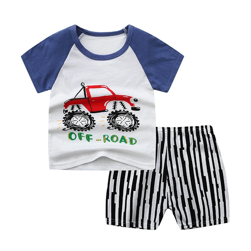 Mickey Mouse Summer T-shirt Shorts Children's Short Sleeve Set Cotton Tees Tracksuits Boys Girls Clothes Casual Two Piece
