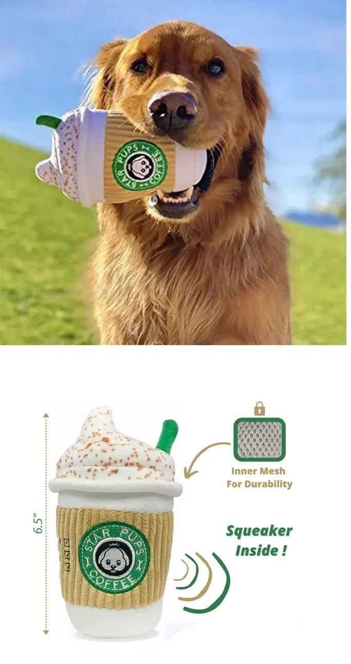 Pet Dog Plush Toy Milkshake Chew Toy Noisy Squeaker Stuffed Cotton Material Puppy Interactive Play Teething Aid Durable Fun Toy