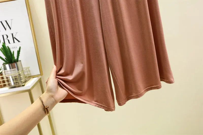 Plus size L to 6XL U-Neck Women's  Modal pant calf-length summer wide leg pants drawstring short pants casual homewear pants