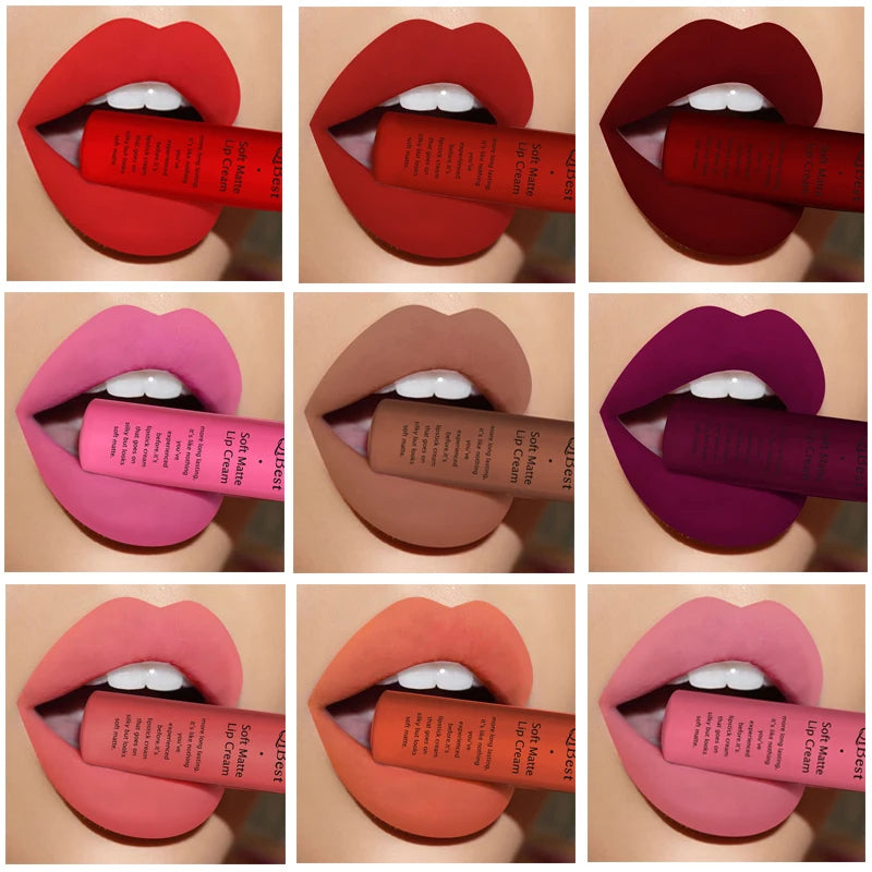 Lápiz labial líquido mate resistente al agua, brillo labial aterciopelado de larga duración, tubo mate nude, pigmento rojo, negro, maquillaje, lápices labiales cosméticos. 