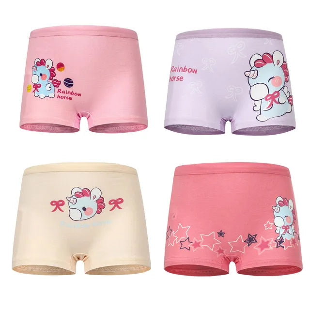 4 peças/lote design crianças meninas calcinha de algodão macio bonito dos desenhos animados unicórnio criança roupa interior para meninas crianças boxer respirável