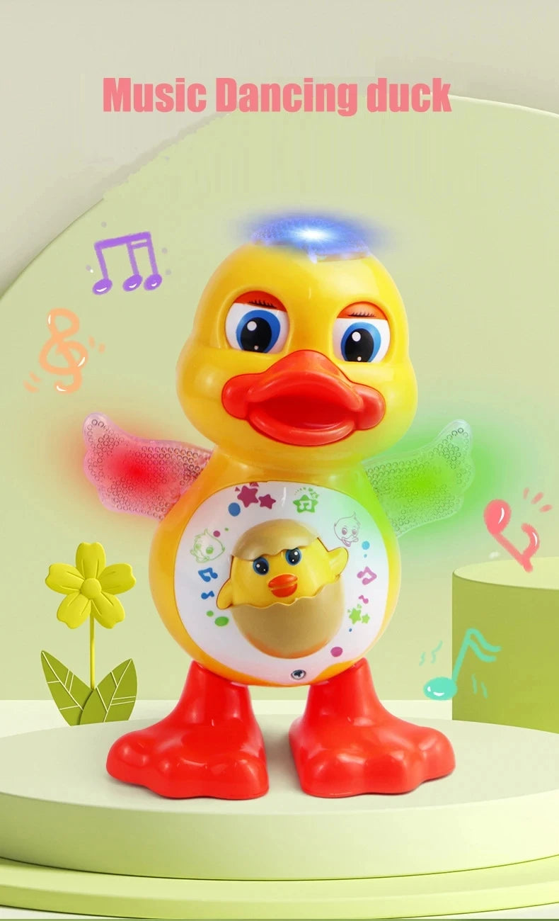 Pato eléctrico bailarín, divertido, parpadeante, con luz intermitente, sacude el cuerpo, lindo animal de dibujos animados musical, juguete educativo, regalo para niños