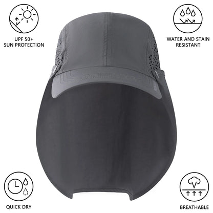 BASSDASH UPF 50+ Foldable Fishing Hat Baseball Cap with Removable Neck Flap Portable for Men Women Golf Hiking