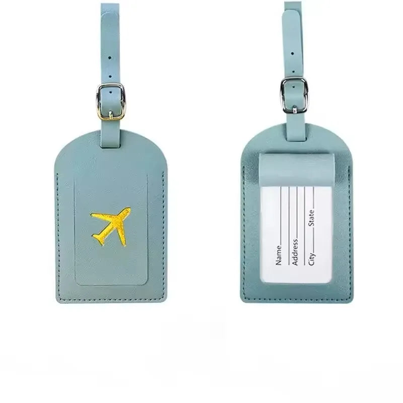 Stamped Leather Business Luggage Tag Suitcase Address Label Luggage Boarding Case Label Name ID Address Clip Travel Accessories