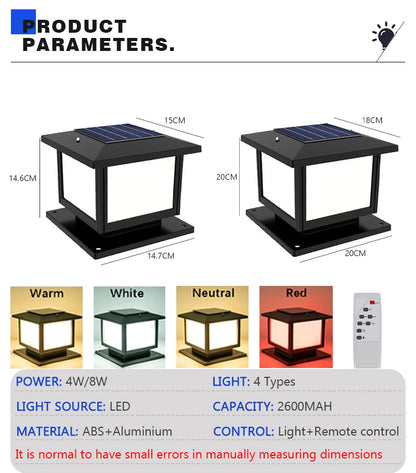 LED Solar Column Light Waterproof Solar Light Outdoor Remote Control Garden Sunlight Fence Channel Outdoor Decorative Light IP65