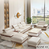 MINGDIBAO Premium Italian Genuine Leather Sofa Set for Living Room with Adjustable Headrests, Bluetooth Speaker, Wireless Charge