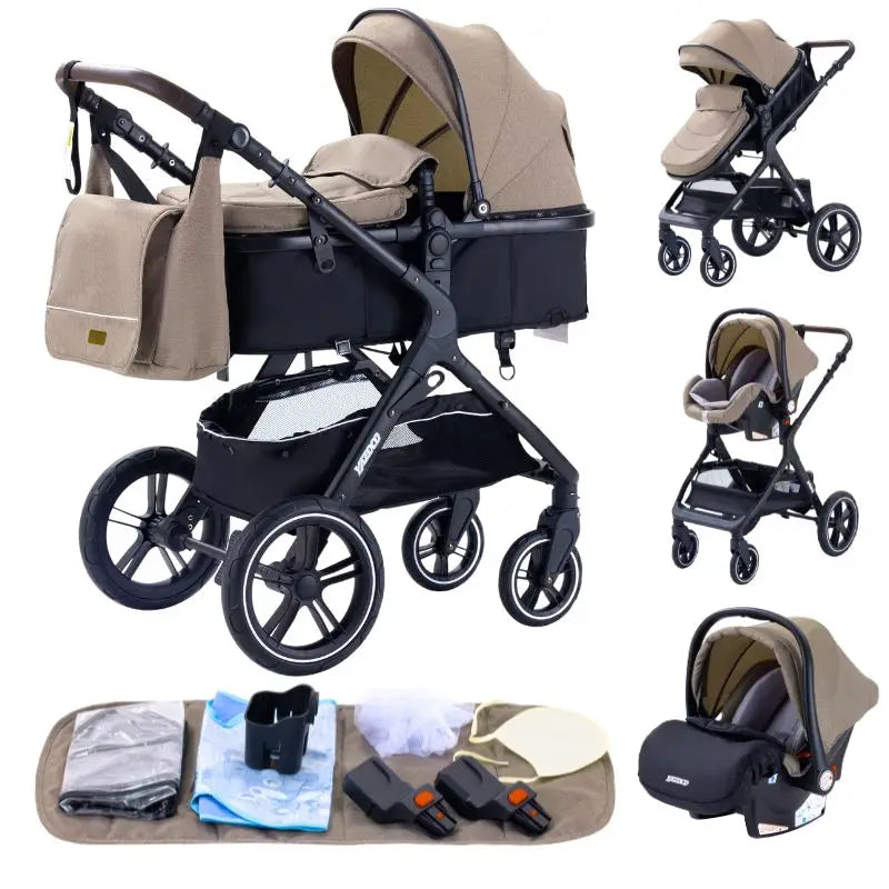 Luxurious Baby Stroller 3 in 1 Portable Travel Baby Carriage Folding Prams High Landscape Aluminum Frame Car for Newborn Baby