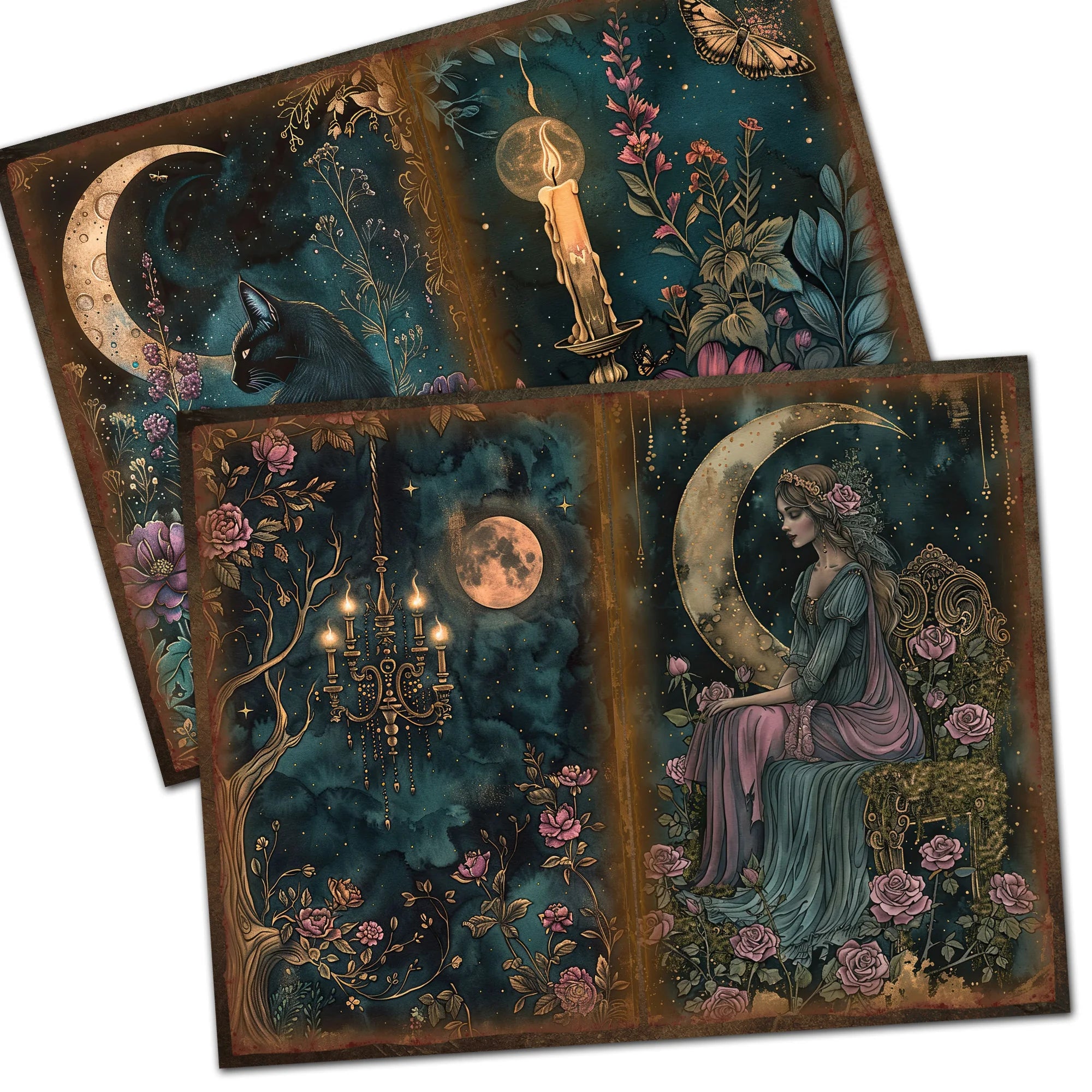 52-piece Gothic Midnight Garden Scrapbook Background Paper Pads Set with Stickers, Perfect for Arts Crafts, Holiday Party, Scrapbook
