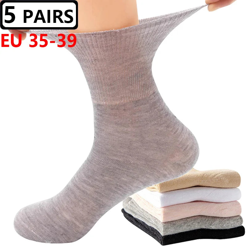 5 Pairs Plus Size EUR 45-50 Prevent Varicose Veins Socks Mens Diabetics Patients Cotton Loose Mouth Sock Man Women Comfort Meias