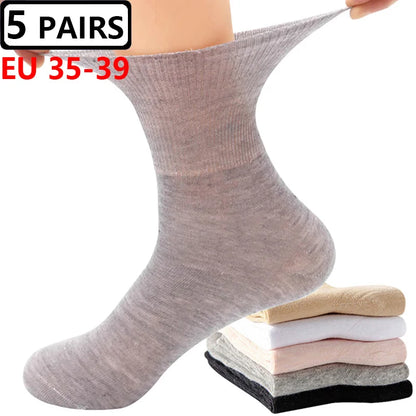 5 Pairs Plus Size EUR 45-50 Prevent Varicose Veins Socks Mens Diabetics Patients Cotton Loose Mouth Sock Man Women Comfort Meias