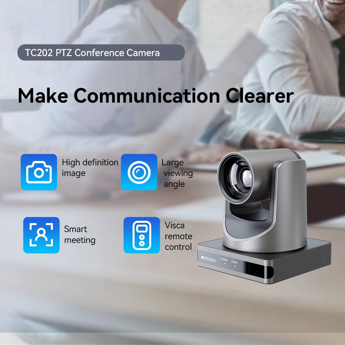 Retekess TC202 PTZ Conference Camera Double Zoom Lens USB3.0 HDMI 1080P/60FPS for Video Business Meeting Live Streaming Church