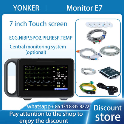 7 inch Touch screen Newborn adult /VET Use portable 6-parameter ECG/NIBP/PR/SPO2/RESP/TEMP patient monitor vital sign monitor