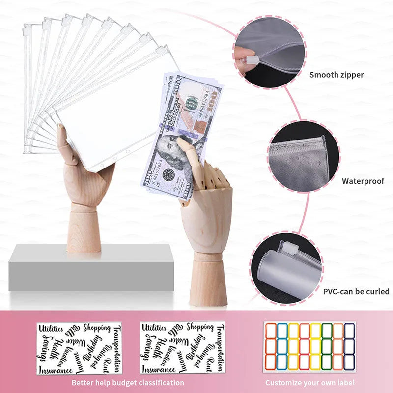 New A6 Budget Plan Notebook Cash Envelope Saving Money 6-Hole Binder for Financial Management A6 Loose-Leaf Notebook Binder