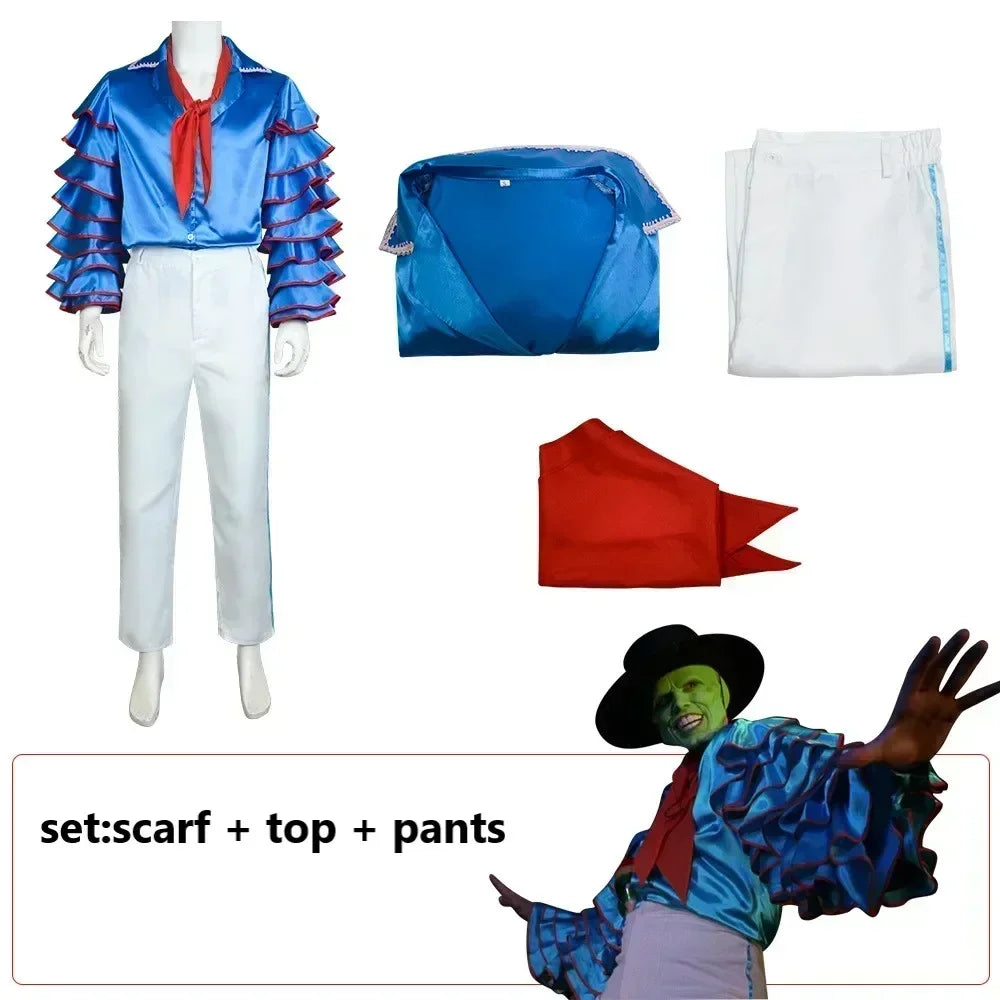 Movie The Mask Jim Carrey Cosplay Costumes Set Unisex Adult Yellow Suit Set Uniform Halloween Carnival Party Costume