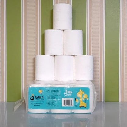 6 rollos de papel higiénico blanco de pulpa de madera virgen, 5 capas, suave, cómodo, sin núcleo, desechable.