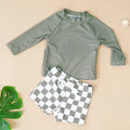Summer Baby-Boys Toddler Long Sleeved Rashguard Swim Bathing Suit Set Long Sleeve Round Collar Sunscreen Swimsuit