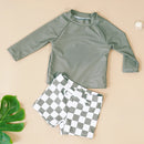 Summer Baby-Boys Toddler Long Sleeved Rashguard Swim Bathing Suit Set Long Sleeve Round Collar Sunscreen Swimsuit