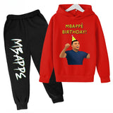 Conjunto de sudadera con capucha para niños, conjunto de sudadera y pantalones con estampado de Mbappe, ropa deportiva de 2 piezas para niños y niñas, primavera y otoño