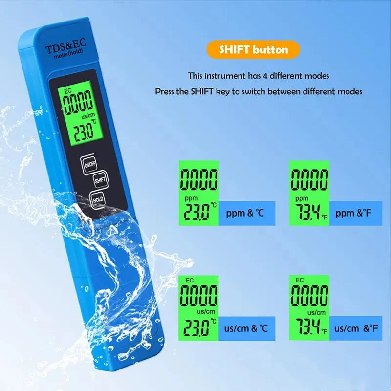 Medidor de pH y temperatura digital TDS de 2 piezas, 0,01 pH, alta precisión, 0-9990 ppm, TEMP y PPM.