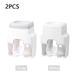 Automatic Toothpaste Dispenser Set Wall-Mounted Extruder Plastic No-Punch Lazy Man Toothbrush Holder Bathroom Accessories Gadget