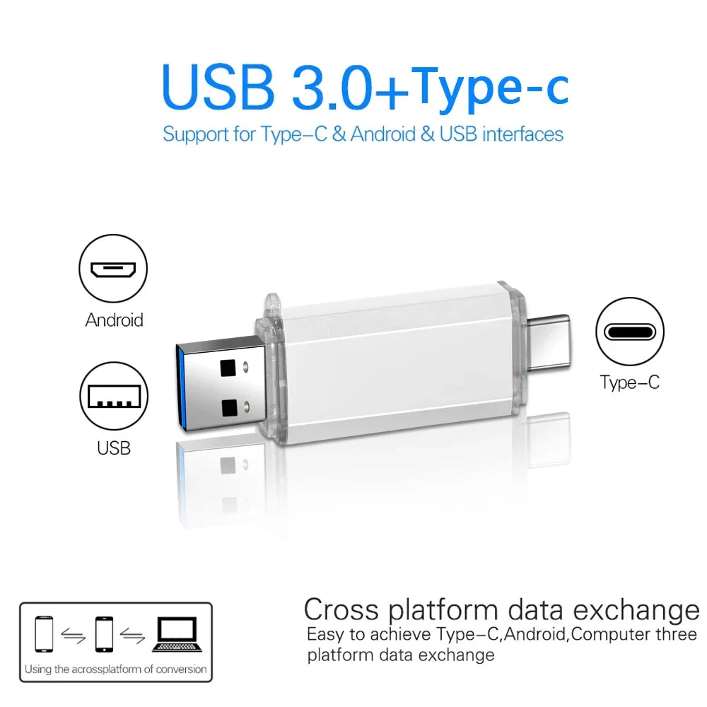 Metal OTG 3. 0 USB flash drive Pen Drive high quality 8GB 16GB 32GB 64GB 128GB Pendrive for Type-C device pen drive Gifts