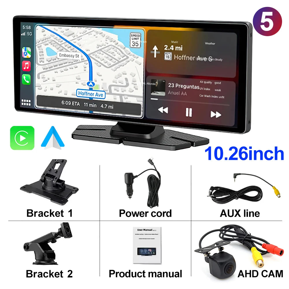 HD 7/10.26" QLED Touch Screen Car Radio Multimedia Stereo MP5 WIFI Wireless Carplay Android Auto Mirror Link Camera Head Unit