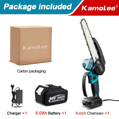 Kamolee serra elétrica sem escova, 8 espaços, mini motosserra, cortador de madeira, ferramenta elétrica de poda de jardim para makita, bateria de 18v