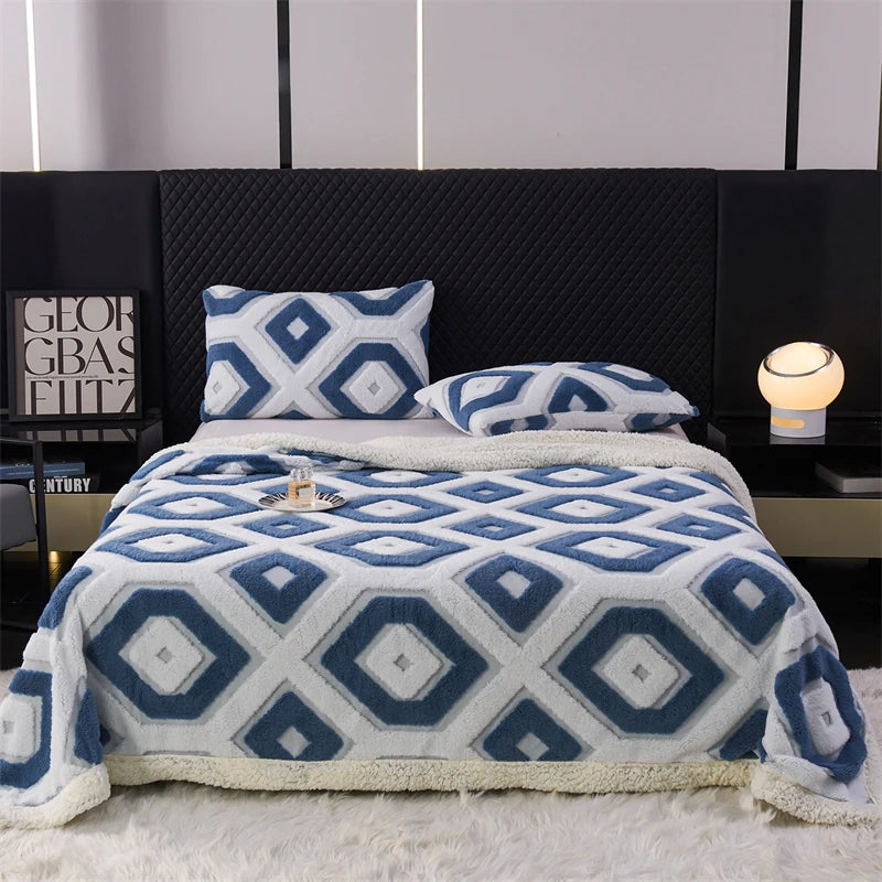 Flannel Warmth Autumn Winter Blanket Keep Warm Comfortable Jacquard King Size Blankets Skin Friendly Geometric Nap Comforter