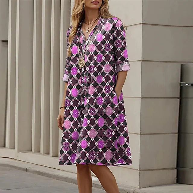 Vestido de camisa vintage estampado feminino, vestidos soltos casuais, vestidos Midi retos, elegante vestido de festa na praia, tamanho grande, 2024