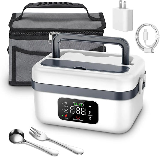 Marmita Portátil Recarregável com Autoaquecimento (4x4000mAh) – Aquecedor de Alimentos Sem Fio para Trabalho, Viagem, Carro e Escritório