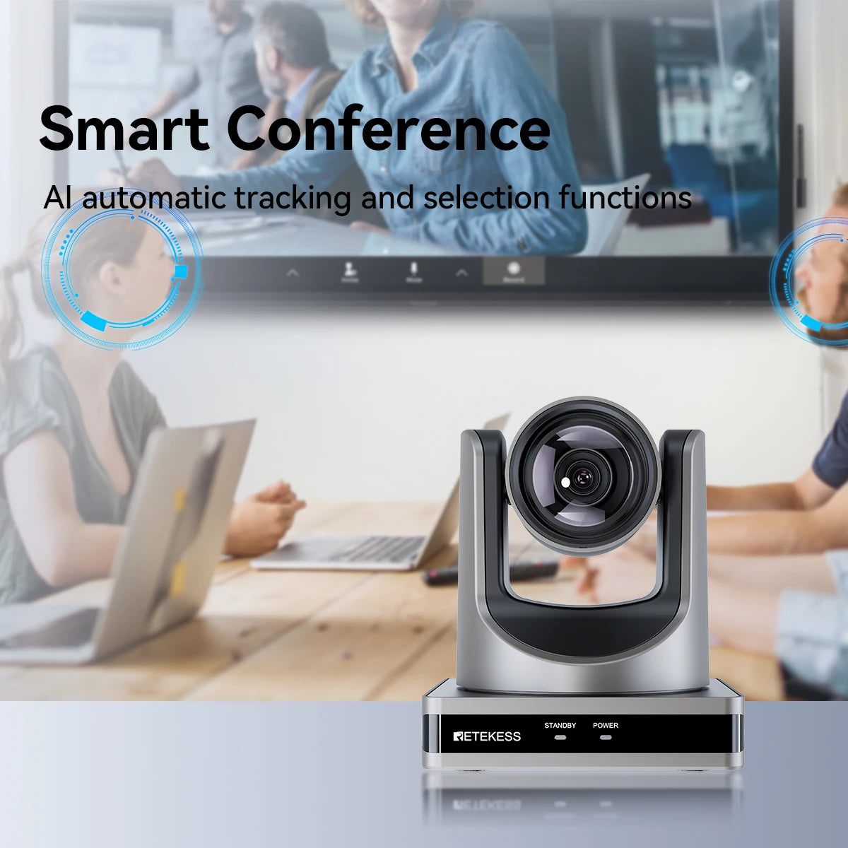 Retekess TC202 PTZ Conference Camera Double Zoom Lens USB3.0 HDMI 1080P/60FPS for Video Business Meeting Live Streaming Church