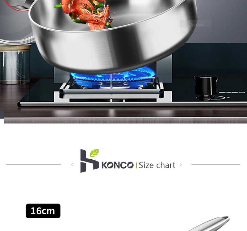 316 Stainless Steel Frying Pan 20cm Uncoated Wok Pan Non Stick Pots Household Cooking Pot Kitchen Cookware Steak Frying pan