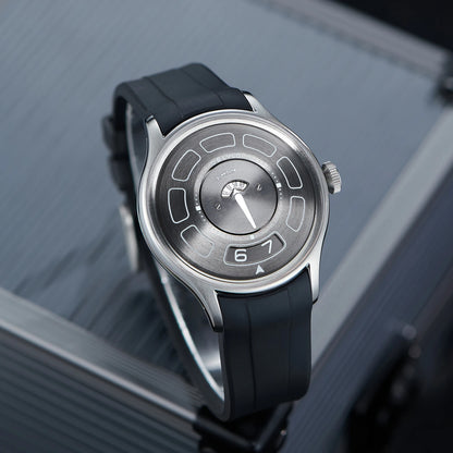 OBLVLO BLM-UFO Unique UFO-Shaped Automatic Watch with Luminous Silicone Strap And Steel Bracelet Waterproof Mechanical Timepiece
