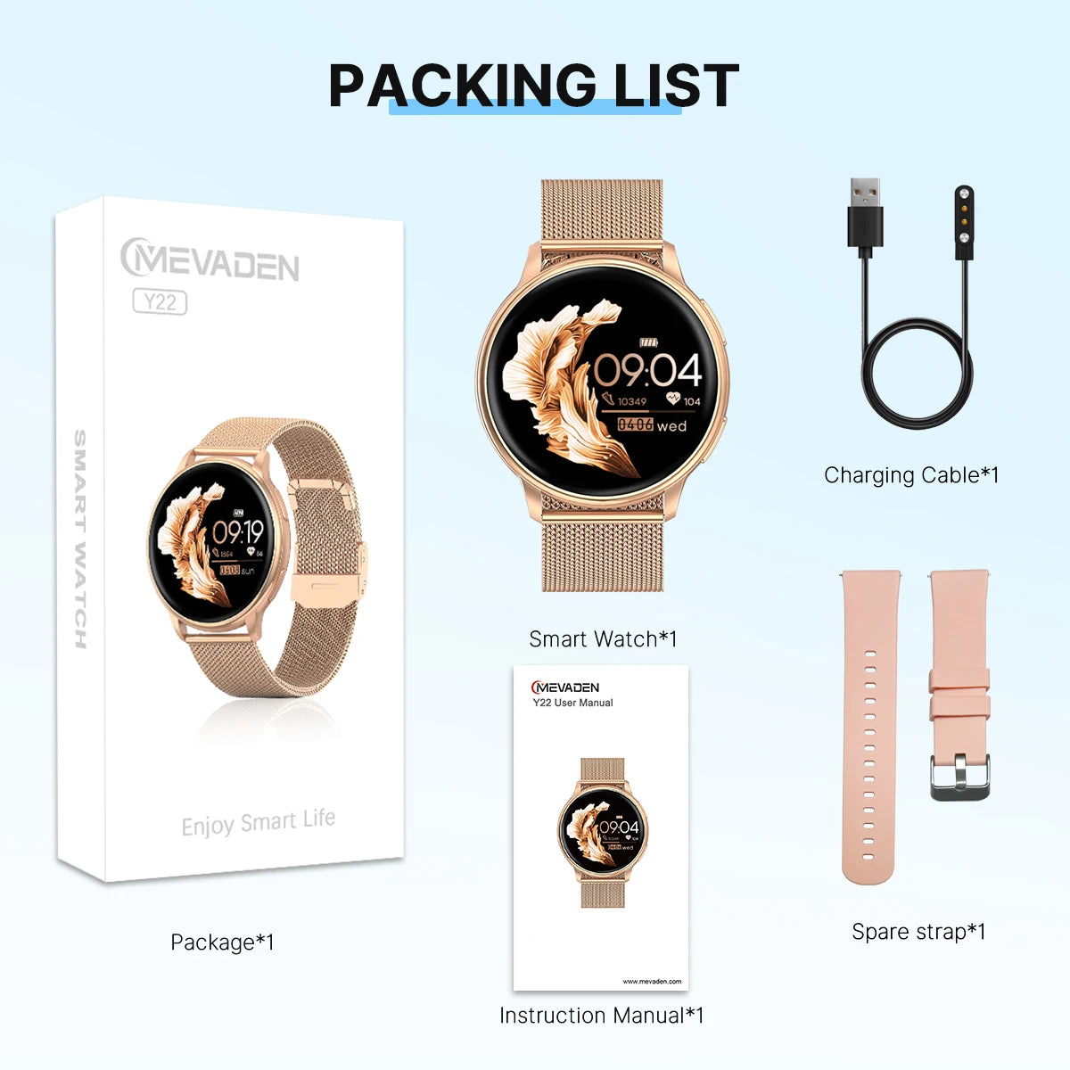 MEVADEN 1.32 inch Female Fashion Smart Watch Bluetooth Call Women Sport Fitness Tracker Health Monitor Smartwatch for Ladies Y22