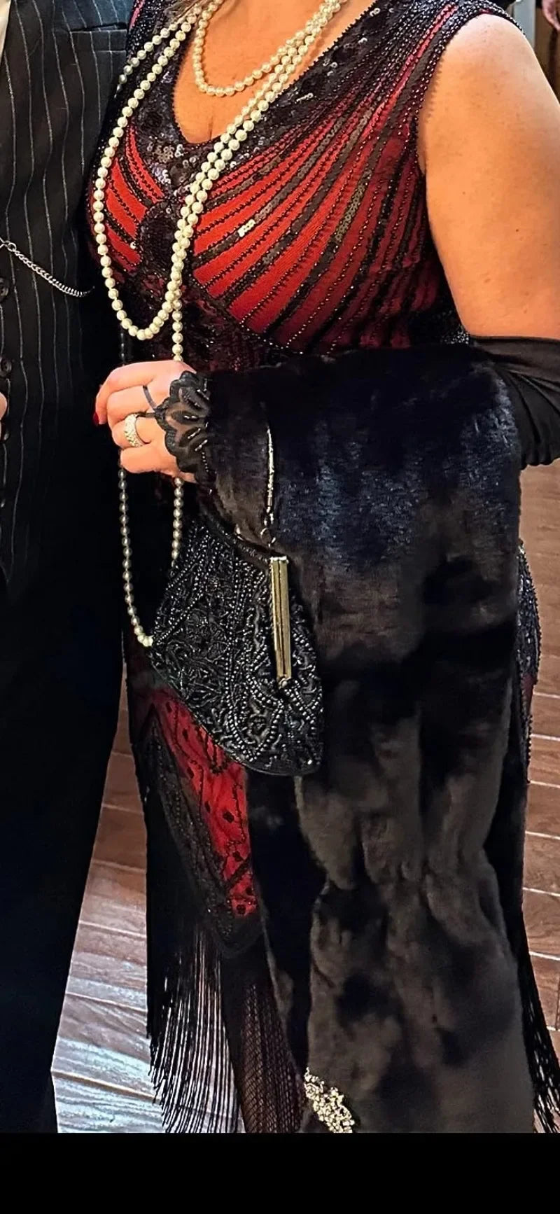 Vestido vintage Mandylandy para mujer, estilo retro de los años 20, estilo Gran Gatsby, con lentejuelas, sin mangas, para fiesta de baile, graduación y dobladillo con borlas.