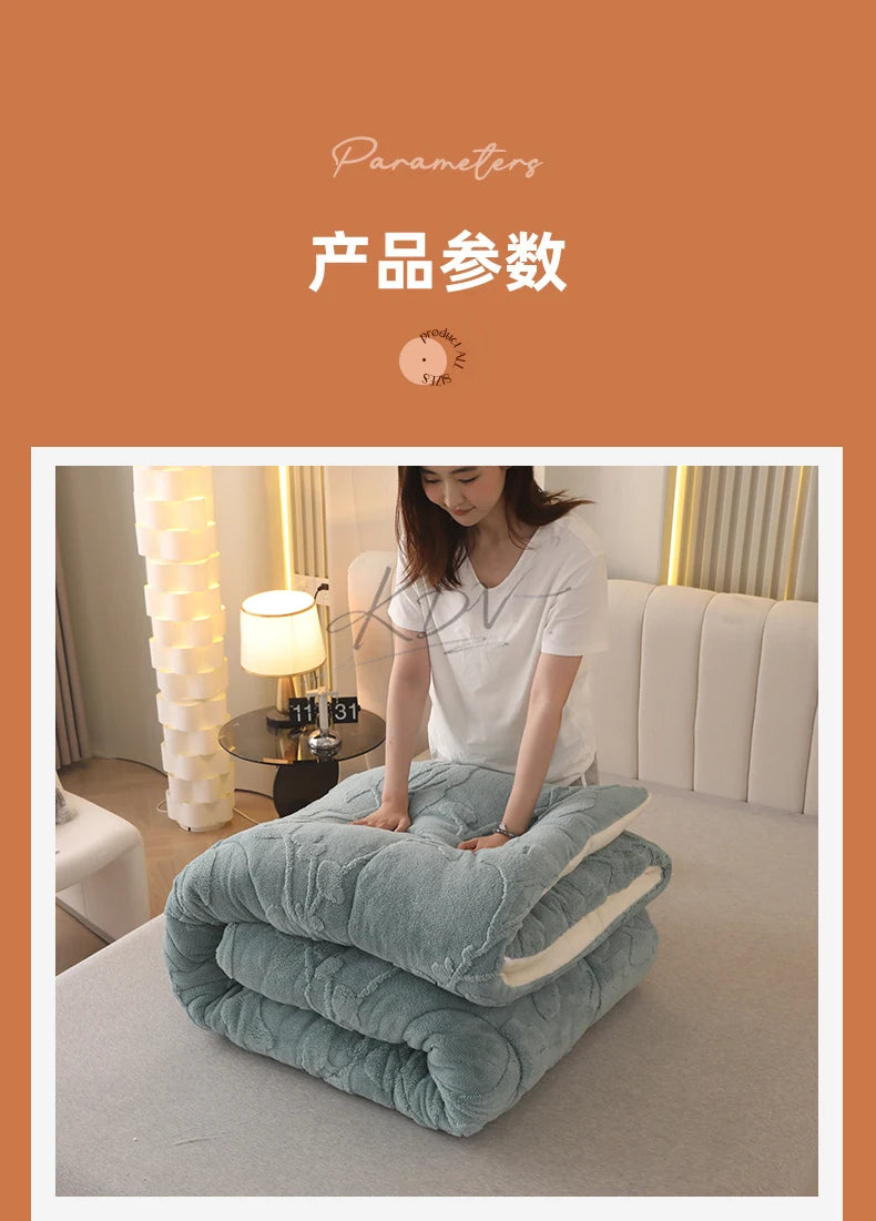 Thick Warm Imitation Lambswool Winter Blanket for Bed, Soft Jacquard Coral Fleece Quilt, Double-Sided Plush Weighted Blanket 5kg