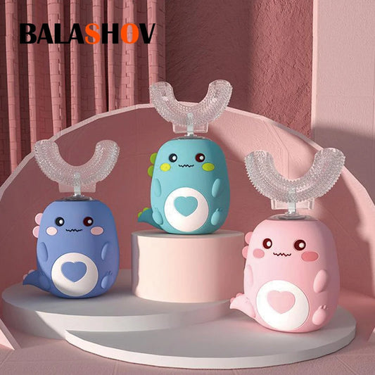 Children's U-Shaped Electric Toothbrush, 360-Degree Smart Cartoon Kids Silicone Toothbrush, Automatic Rechargeable Sonic Toothbrush
