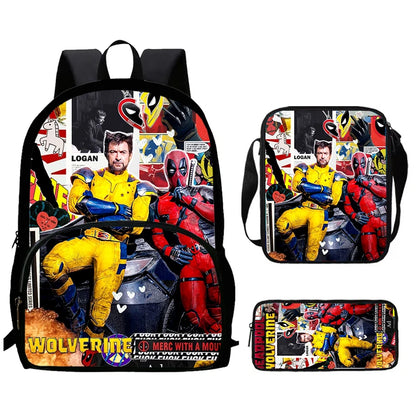 Mochilas para niños de 3 piezas con dibujos animados de DEADPOOL y WOLVERINE, mochila para estudiantes, bolso de hombro, estuche para lápices, regalo perfecto para niños y niñas.