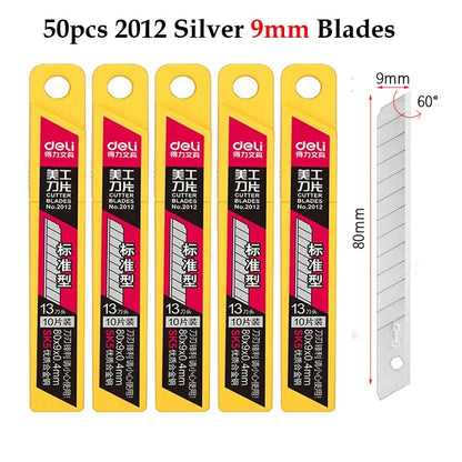 Deli 10pcs/box Knife Blade 9mm 18mm SK5 Metal Blades for Home School Supplies Art Craft Paper Box Cutting Utility Knife Tool