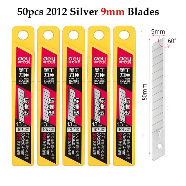 Deli 10pcs/box Knife Blade 9mm 18mm SK5 Metal Blades for Home School Supplies Art Craft Paper Box Cutting Utility Knife Tool
