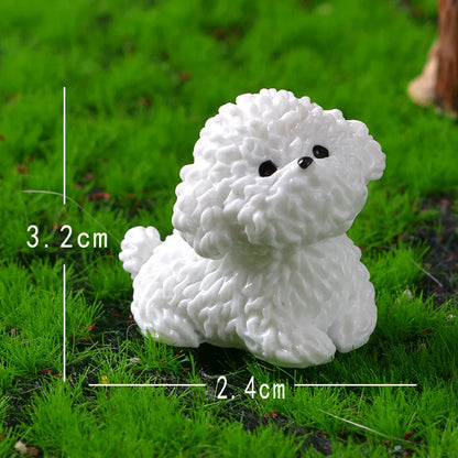 Mini figuras de perro Bichón Frisé, manualidades en miniatura para jardín de hadas, bricolaje, dormitorio infantil, sala de estar, coche, decoración de escritorio para el hogar