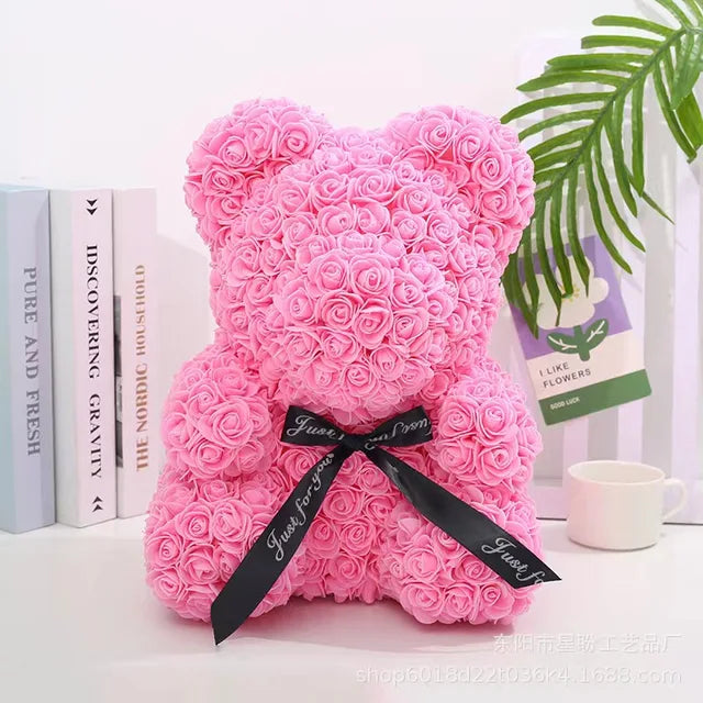 Rose Bear New Valentine's Day Gifts 25cm Flower Bears Artificial Floral Decorations Mother's Day Gift for Girlfriend Festival and 