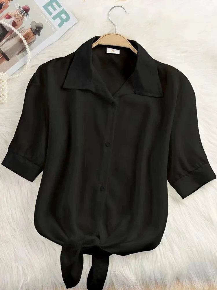 2025 New Women's Tops Fashion Women Summer Chiffon Blouse Short Sleeve Casual Shirt White Ropa Mujer Blusas Feminino