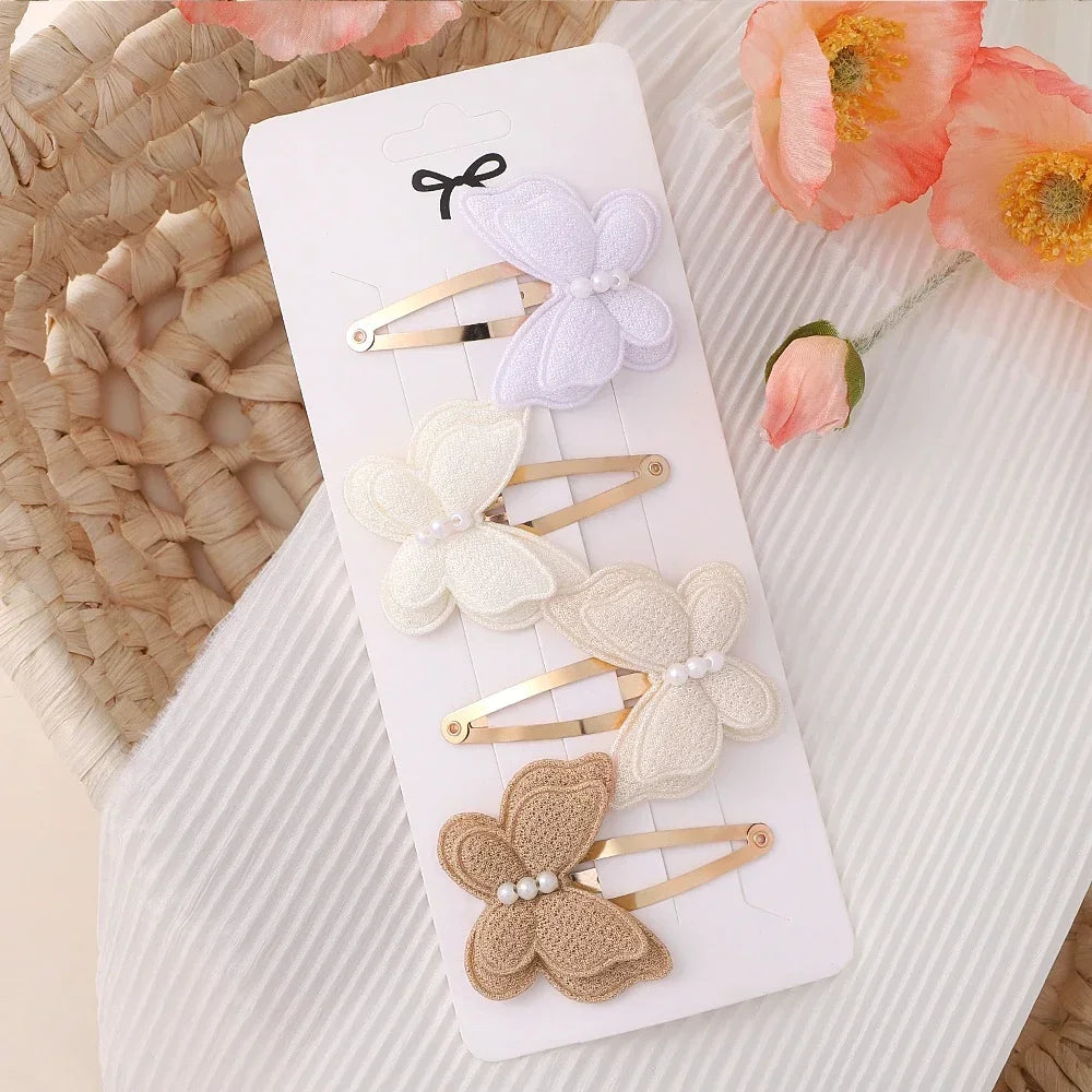 4Pcs/set Cute Baby Girls Knitting Headwear Handmade Crochet Butterfly Alloy Hairs Clips Kids Hairpins Fashion Desgin Headwear