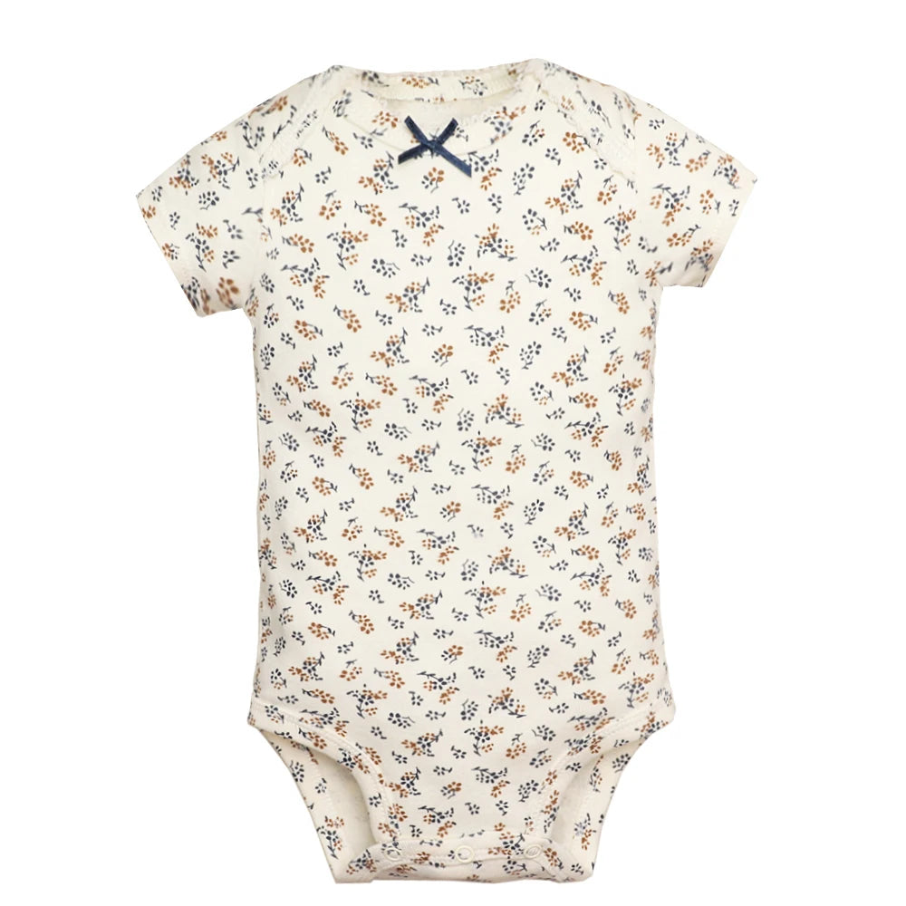 Lote de 5 monos para bebés y niñas, 100 % algodón, de manga corta, para recién nacidos de 6 a 24 meses.