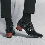 Luxury Designer Monk Leather Men's Shoes, High Heels, Polished, Double Buckle, Pointed Toe, Casual Shoes for Men, Party Wedding Shoes for Men