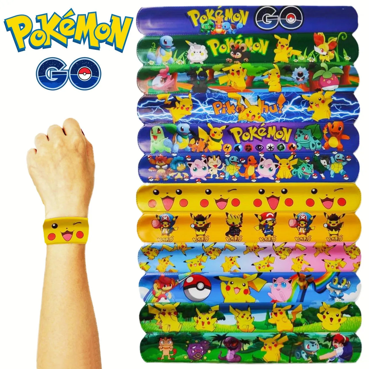 3/6/12pcs Pokemon Bracelets Pikachu Figures Anime Wristband Child Slap Band Puzzle Toys Boys Girls Birthday Party kids toy Gifts
