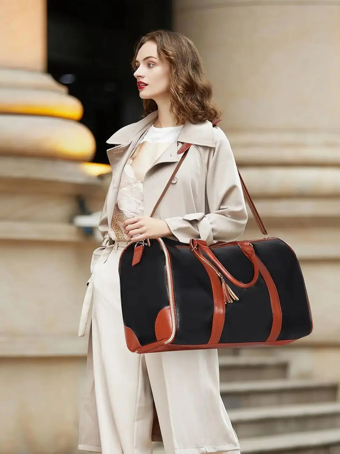 1pc Foldable Women's Travel Convenient Carry-on Clothing Bag Large PU Leather Duffel Bag Women's Business Travel Bag
